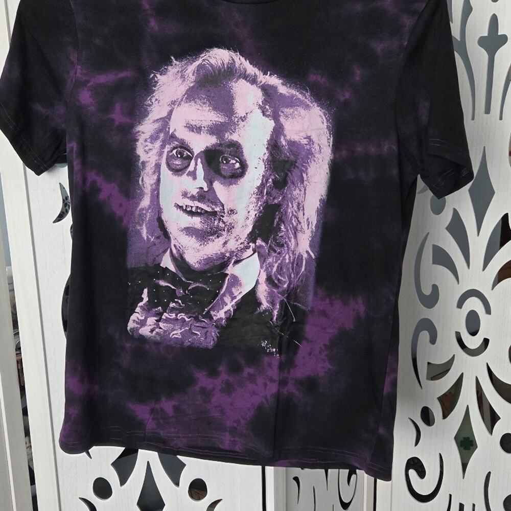 Beetlejuice Tie Dye Graphic T Shirt XL Purple Black Movie Horror NWOT